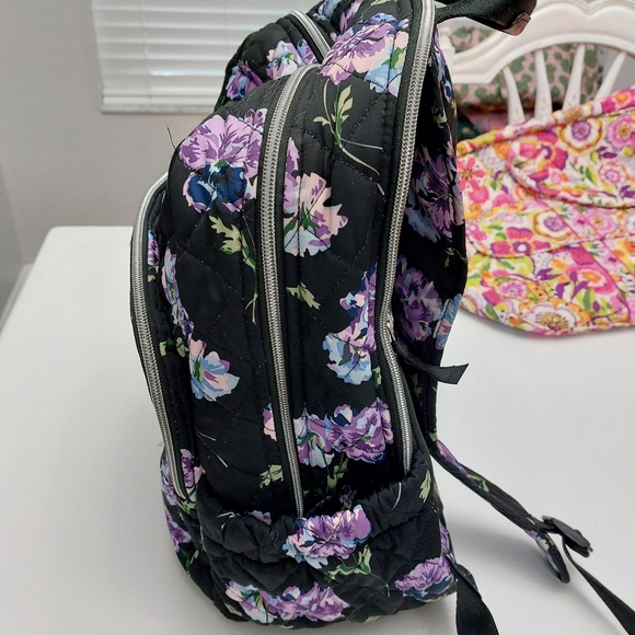 Vera Bradley Performance Twill Campus Backpack Floating Plum Pansies - Picture 2 of 6
